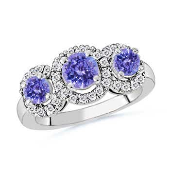 Round Tanzanite and Diamond Three Stone Ring Round Tanzanite and Diamond Three Stone Ring at Angara.com